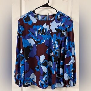 NWT Floral Puff Sleeve Blouse | Blue/Burgundy | Large